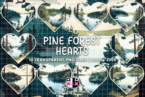 Cute Pine Forest Hearts Clipart: Woodland Design Elements