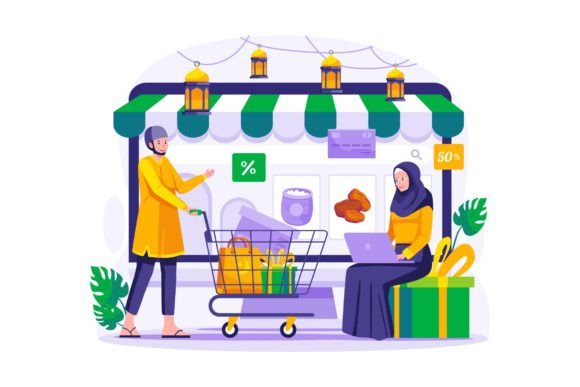 Elevate Your Ramadan Marketing with This Shopping Sale Illustration