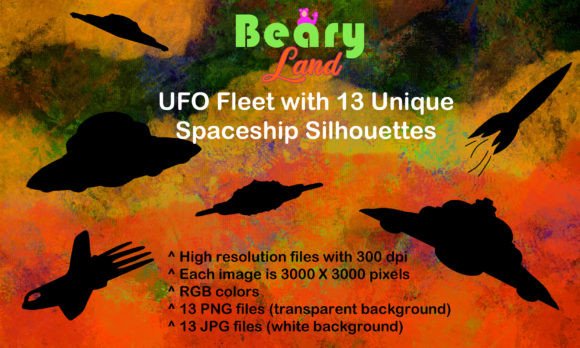Space UFO Silhouettes: 13 PNGs for Creative Projects