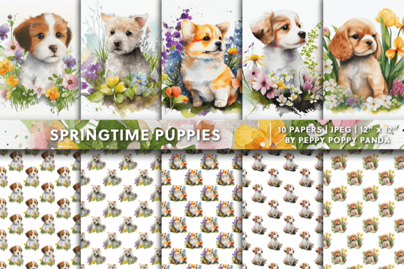 Spring Puppies: Adorable Digital Paper for Creative Projects