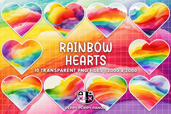 Watercolor Rainbow Hearts Clipart: Creative Design Applications